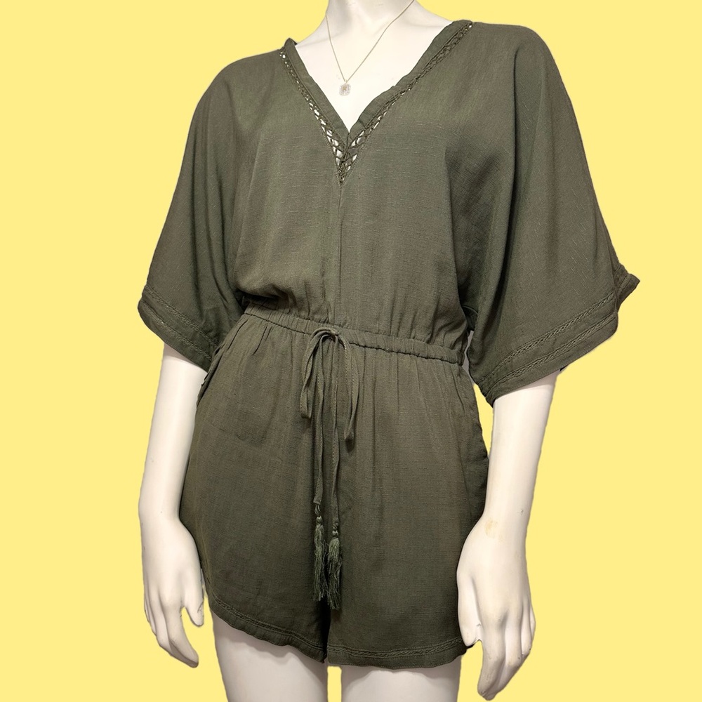 Festival Boho Green Romper with Kimono Sleeves Dainty Hooligan